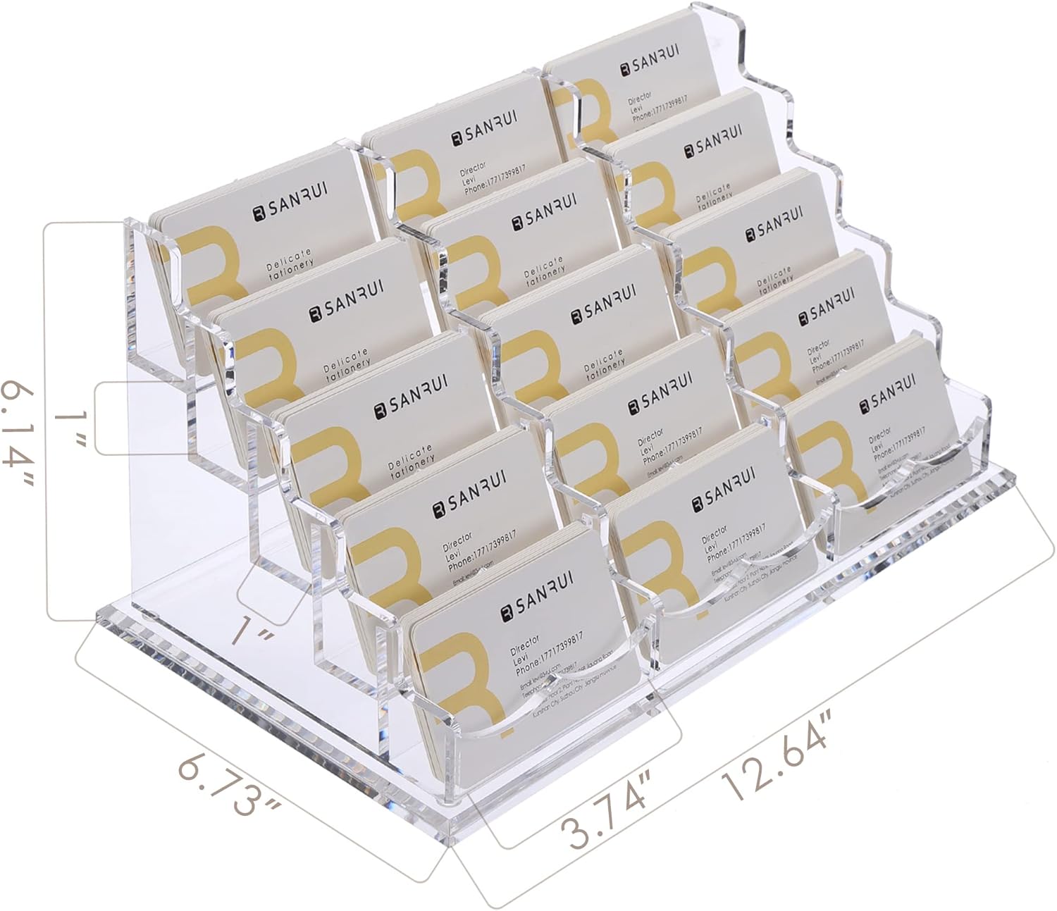 SANRUI Acrylic Multiple Business Card Holder Display for Desk , 15 Slots Business Card Stand , Clear Horizontal 5 Tier Business Card Holders, Holds 750-900 Cards