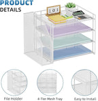 Marbrasse Desk Organizer and Accessories，4-Tier Paper Letter Tray Organizer with File Holder，Desk Accessories & Workspace Desktop Organizers for School Home Office Supplies (White)