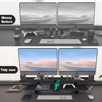 Dual Monitor Stand, 2-Tier Wood Monitor Riser with Storage Organizer and Cable Management, Black