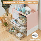 Multi-Functional Desk Organizer with 3 Drawer and 8 Compartments, Pink