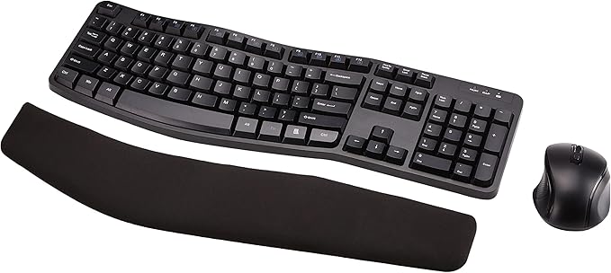 Amazon Basics Ergonomic Wireless Keyboard and Mouse Combo for Comfortable PC and Laptop Use, 2.4 GHz USB, Black