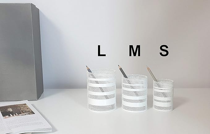 Metal Mesh Pen Pencil Cup Holder Stand Office Desk Organizer Stationery Caddy Makeup Brush Holder, White (Large)