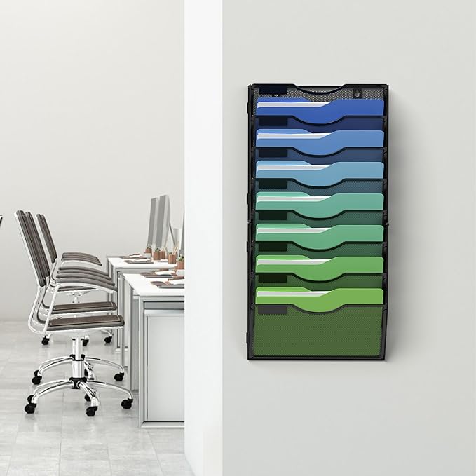 Kuntine.B Wall File Organizer Office Hanging Magazine Holder Wall File Organizer for Office Home (Black, 8 Tier)