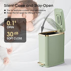 CEROELDA Small Bathroom Trash Can with Lid Soft Close-5L/1.3 Gal Slim Garbage Can-Metal Step Wastebasket-Rectangle Narrow Waste Bin for Office, Bedroom, Toilet, Live Room-Green