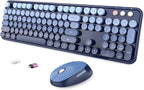 Wireless Keyboard and Mouse Combo, Ergonomic Full Size Typewriter Retro Round Keycaps Keyboard, Compatible with Windows, PC, Perfer for Home and Office Keyboards (Twilight Blue