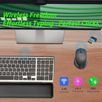 Wireless Keyboard and Mouse Combo with Keyboard Mouse Wrist Rest Pad - Ergonomic Design for Typing Pain Relief, Desk Pads Support Hand and Arm, 2.4G Stable Connection，Adjustable DPI