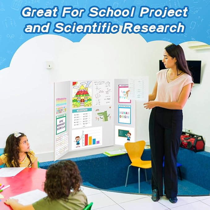VinTS 8 PCS 36" x 48" Trifold Poster Board White Trifold Foldable Display Poster Board for School Projects, Science Fair,Graduation Exhibitions