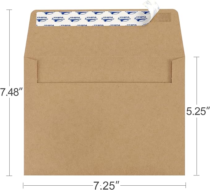 ValBox 5x7 Envelopes for Invitation 100 Qty A7 Envelopes Self Seal Brown, Kraft Paper Envelope for 5x7 Cards, Weddings, Baby Shower, Stationery, Office, 5.25 x 7.25 Inches