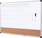Amazon Basics 24" x 36" Monthly Whiteboard Calendar with Cork Board, Wall Mounted, Easy to Install, Silver Aluminum Frame