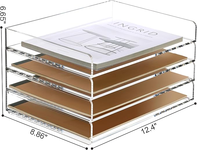 SANRUI 4 Tier Clear Desk Paper Letter Organizer Trays, A4 Stackable File Document Tray, Acrylic Desk Organizers and Accessories Sorter, Workspace Office Supplies Organizers,12.4inx8.86inx6.64in