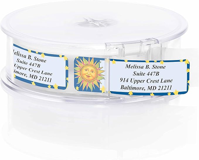 Celestial Blue Designer Rolled Address Labels with Elegant Plastic Dispenser
