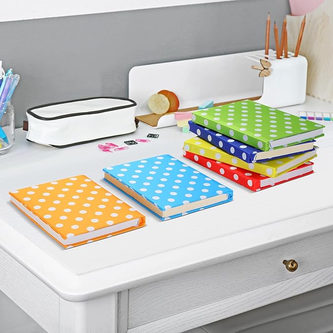 Yexiya 6 Pcs Stretchable Book Cover Jumbo Fabric Book Covers Colorful Pattern Book Protector Washable Reusable Protective Textbook Cover for Hardcover Textbooks up to 9 x 11 in (Dot Pattern)