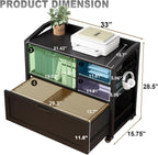 HSH Rolling Lateral File Cabinet with Storage Drawer, Black Mobile Filing Cabinet for Legal/Letter Size, Wood Metal Printer Stand with Shelves, Wheels & Hanging File Folder for Home Office Desk, 33 In