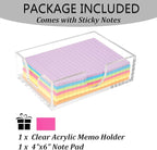 4x6 Acrylic Memo Holder with Sticky Notes for Desk, Clear Sticky Note Dispenser with Adhesive Notepad, 4x6 Acrylic Notepad Holder Desk Organizer for Office Home School (DP027)