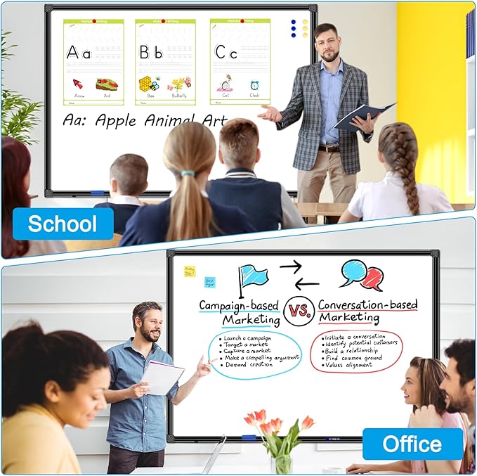 H-Qprobd 40"x30" Magnetic White Board Dry Erase Wall Mount Whiteboard - Office Home Classrooms White Board Hanging Writing Board with Black Aluminum Frame