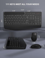 Wireless Keyboard and Mouse Combo 2 Pack - Full-Sized Ergonomic Keyboard with Wrist Rest, Phone Holder, Sleep Mode, Silent 2.4GHz Cordless Keyboard Mouse Combo for Computer, Laptop, PC, Mac, Windows