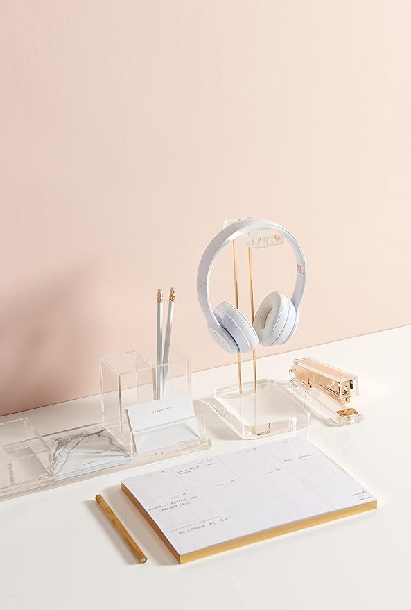 russell+hazel Acrylic Headphones Stand, Office Accessories, Clear, with Gold Hardware, 4” x 5” x 10.5” (93922)