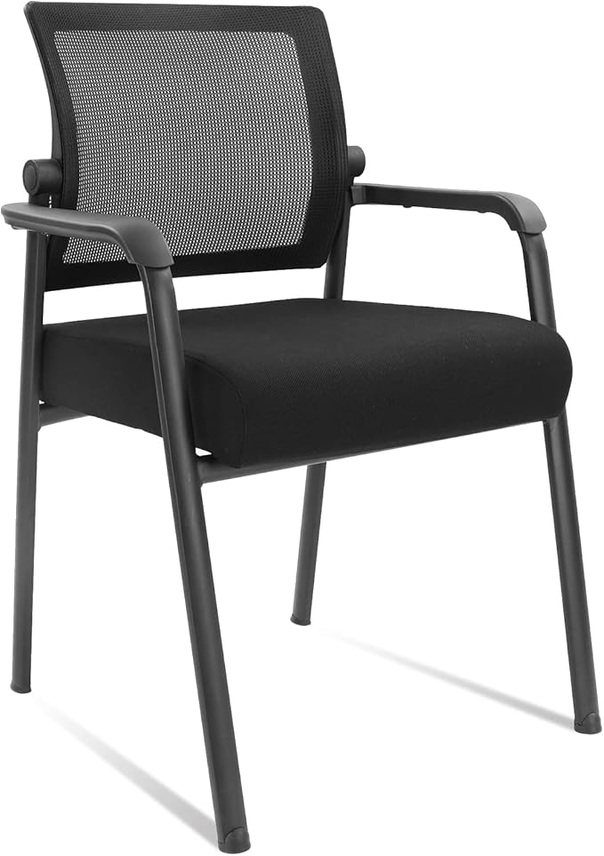 Desk Chair No Wheels with Adjustable Mesh Backrest, Arm Chair with Ergonomic Lumbar Support and Thickened Seats Cushion, Waiting Room Chairs for Office School Church Guest Reception, 2PACK