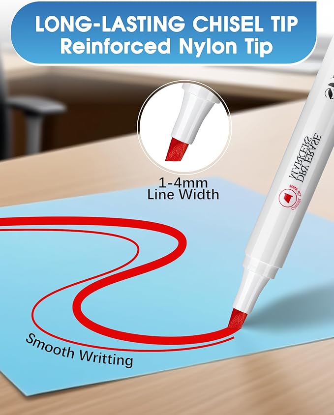 SFAIH Dry Erase Markers Chisel Tip with Magnetic Whiteboard Eraser, 72 Bulk 12 Assorted Colors White Board Markers for Teachers, Versatile Lines, 1s Quickly Dry, Perfect for Classroom and Office