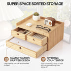 KIRIGEN Wood Organizer Shelf with 3 Drawers for Home Kicthen Decor Office Supplies Desktop Cabinet for Drawer Organizer - Desk Accessories Storage Box -Countertop Shelf Natural（DT2D3C-NA）