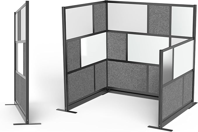 Stand Up Desk Store Workflow Wide Modular Wall | 53'' x 70'' Wall | Expandable Partition Room Divider with Rearrangeable Frosted Acrylic, Sound Absorbent and Whiteboard Panels (Black Frame)
