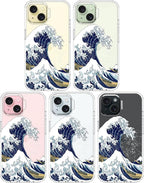 MOSNOVO Case for iPhone 15 Plus/iPhone 14 Plus, [Buffertech 6.6ft Military-Grade Drop Protection] [Anti Peel Off Tech] Clear TPU Bumper Phone Case Cover Design - Great Wave