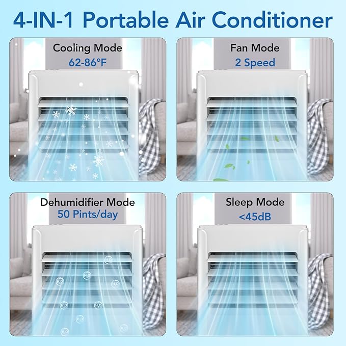 Antarctic Star 10,000 BTU Portable Air Conditioners Cools Up to 450 Sq.Ft, 4 Modes Portable AC with LED Display/Remote/24Hrs Timer for Home/Office/Dorms, White