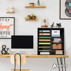 AdirOffice Wooden Adjustable organizerserature Organizer, 16 Compartment Office Mailbox, or Classroom Literature Organizer, Black