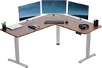 VIVO Electric Corner L-Shaped 63 x 55 in Standing Desk, Memory Height Adjustment, Dark Walnut Top Gray Frame, DESK-E3CTGD