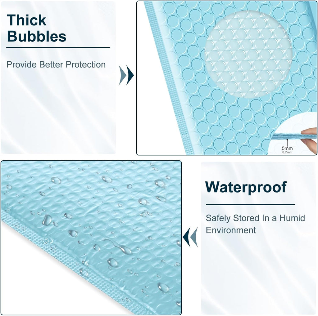 Poly Bubble Mailers 4x8 Padded Envelopes #000 50pcs, Self Seal Shipping Envelopes Padded Packaging for Small Business (Light Blue)