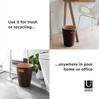 Umbra Woodrow, 2 Gallon Modern Wooden Trash Can Wastebasket or Recycling Bin for Home or Office, Espresso