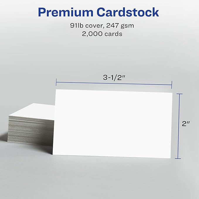 Avery Clean Edge Printable Business Cards with Sure Feed Technology, 2" x 3.5", White, 2,000 Blank Cards for Laser Printers (5870)