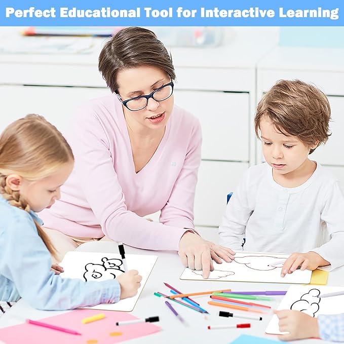 25 Pack Dry Erase Boards 9'' x 12'' Mini Double-Sided Whiteboards Safe Rounded Edges, Includes 25 Erasers, Markers, Rulers & 50 Clips, Perfect for Students, Teachers, School & Office Use