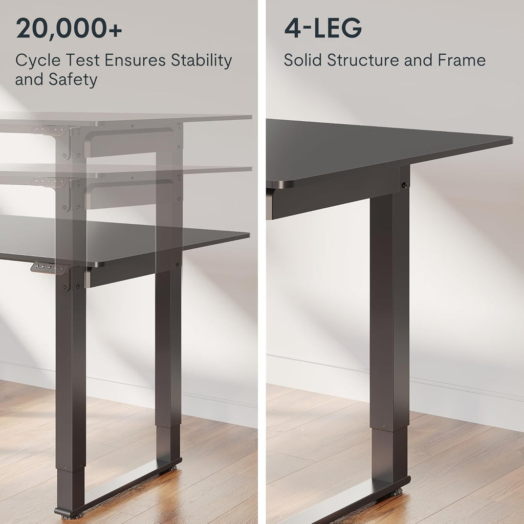 FLEXISPOT 4 Legs Standing Desk 55 x 28 Inch Electric Adjustable Height with Splice Board Home Office Sit Stand Up Desk, Black Top + Black Frame
