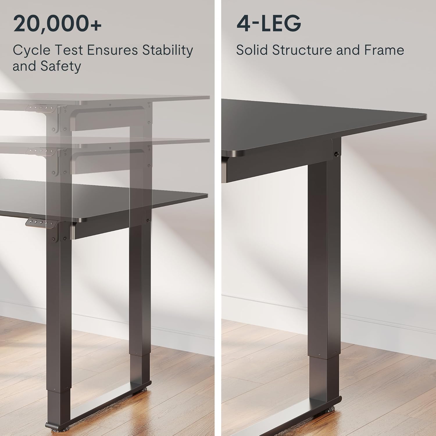 FLEXISPOT 4 Legs Standing Desk 55 x 28 Inch Electric Adjustable Height with Splice Board Home Office Sit Stand Up Desk, Black Top + Black Frame