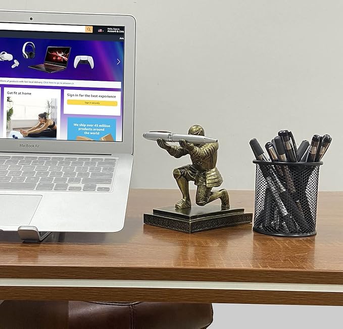 Executive Knight Pen Holder with a Pen Personalized Desk Accessories Decor Home Office Cool Pen Stand Gold
