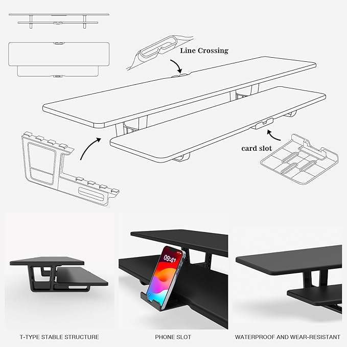 Dual Monitor Stand, 2-Tier Wood Monitor Riser with Storage Organizer and Cable Management, Black