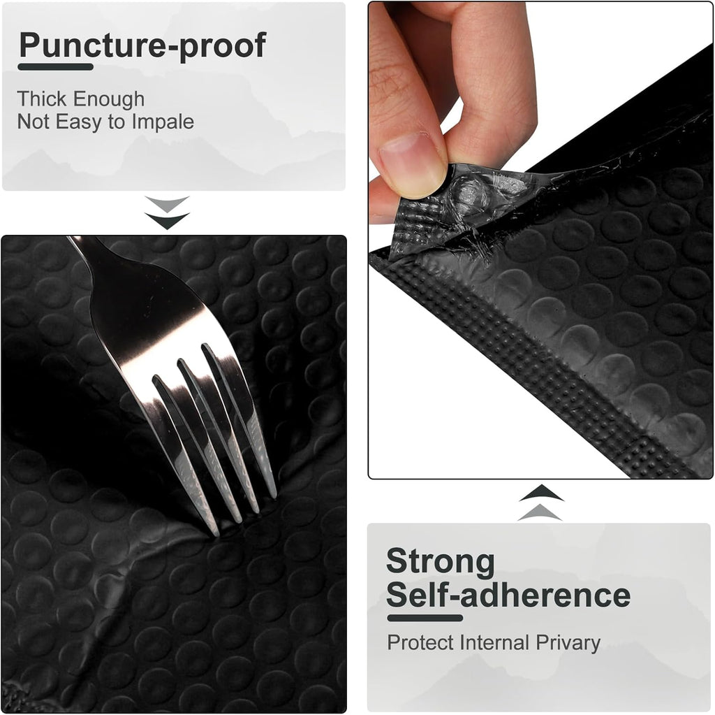 Poly Bubble Mailers 4x8 Padded Envelopes #000 50pcs, Self Seal Shipping Envelopes Padded Packaging for Small Business (Black)
