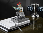 Roman Praetorian Warrior Knight Pen Holder Desk Ornament Resin Pencil Holder Desk Accessories and Organizer for Office with a Letter Opener (Silver)