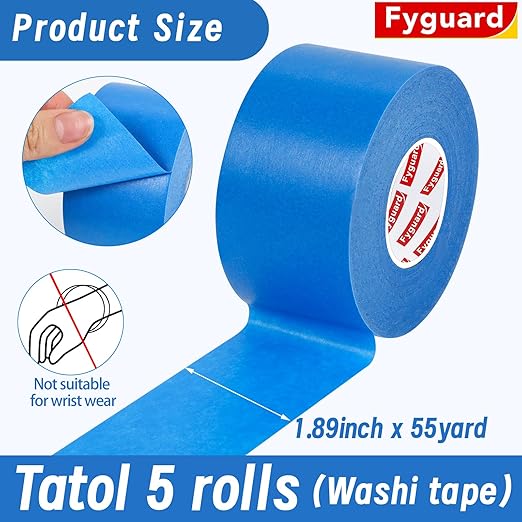 5 Rolls Painters Tape 2 Inch Wide, Blue Painters Tape Bulk 1.89In × 55Yd × 5 Rolls Blue Tape, Multi-Surface Masking Tape for Wall Painting Edge Treatment DIY Crafts, Total 275 Yards