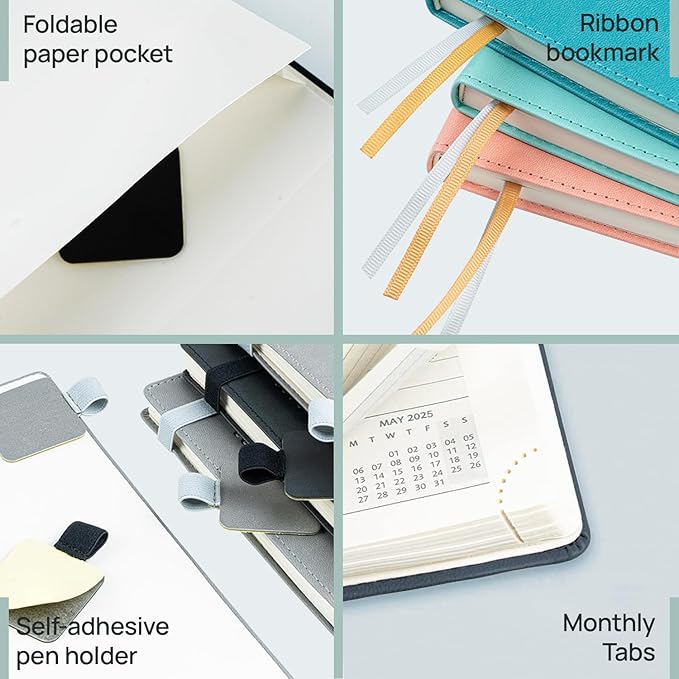 POPRUN Planner 2025-2026 (Medium - 6.5'' x 8.5'') Academic Weekly Calendar (July 2025 - June 2026) with Hourly Time Slots, Monthly Tabs, 100GSM Thick Papers, Leather Soft Cover - Pacific Green