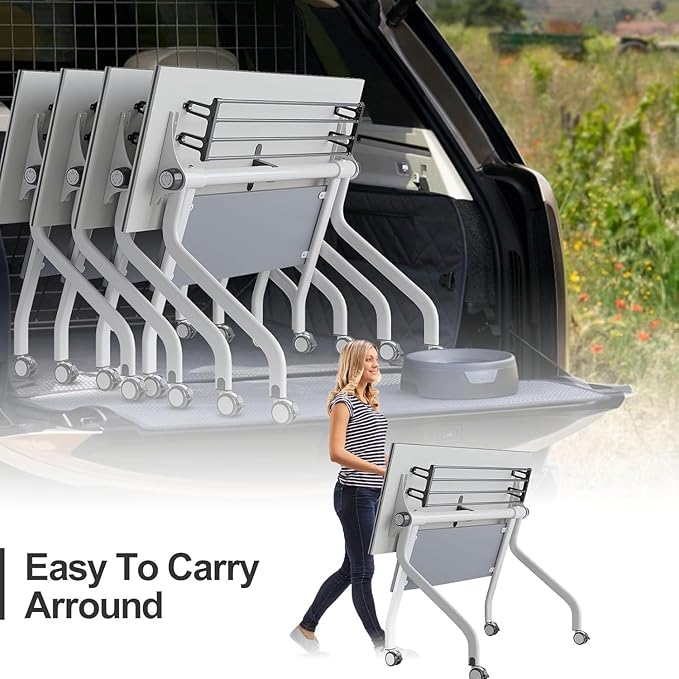 Conference Table,Folding Conference Tables Modern White Conference Room Table with Wheels, 2-10 Persons,for Office, Meeting Room (6, 1606YH, 47IN)