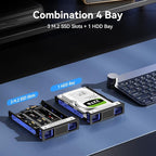 Hybrid 2.5/3.5" SATA HDD/SSD+3* M / B+M Key M.2 NVMe Enclosure with Cooling Fan and USB A/C 3.2 Gen 2 (10Gbps), Hard Drive Enclosure Support 46TB(22TB HDD+3*8TB 2230/2242/2260/2280/22110 SSDs)