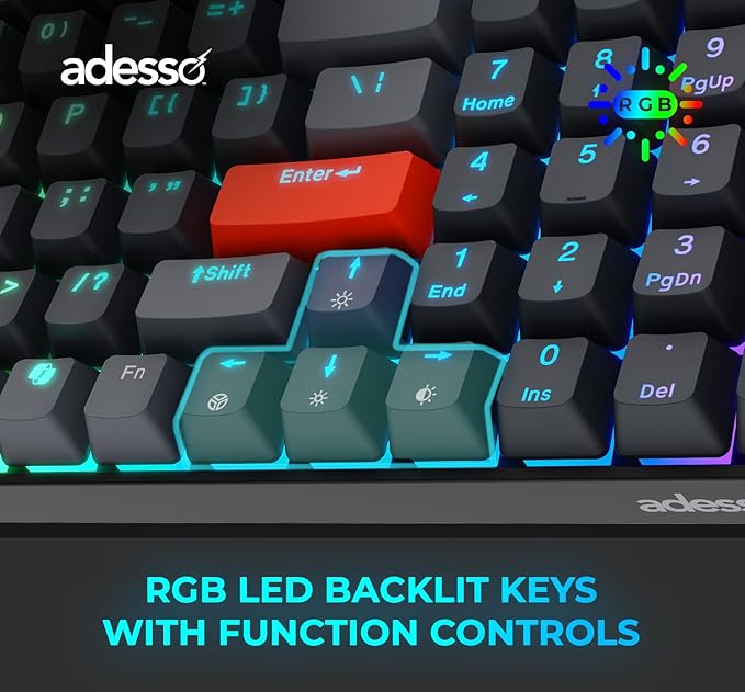 ADESSO EasyTouch 1200 Wired/Wireless/Bluetooth Multi-OS Illuminated Mechanical VIA Mini Keyboard with Copilot Ai Hotkey