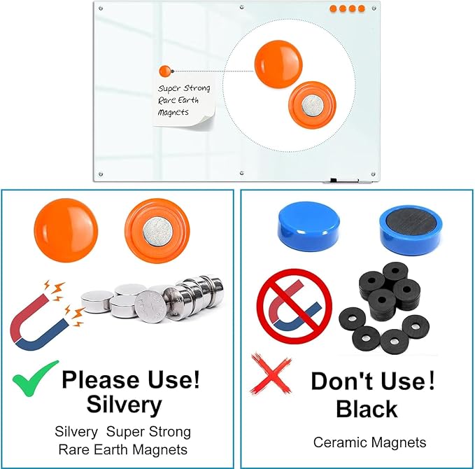 KIZZBY Glass Dry Erase Board - Magnetic Whiteboard, 72"X36" Frameless White Board Clear Glass Boards with Super Strong Magnets, Wall Mounted for Office, Classroom and Home