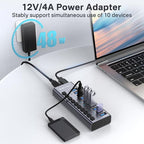 ACASIS Powered USB Hub,10 Ports USB 3.1 Hub with 10Gbps Data Speed, Individual On/Off Switches, 12V4A 48W Power Adapter, USB Hub 3.1 Powered for MacBook, Mac Pro/Mini, Surface Pro Laptop/PC