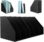 SAYEEC 2Pcs Collapsible Plastic Magazine File Holder Vertical Binder Storage Organizer for Desk Sturdy Upright Desktop Magazine Organizer Folder Rack for Office School Home (3 Compartments, Black)