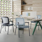 CLATINA Grey Stacking Chairs Stackable Waiting Room Chairs with Armrest, Mesh Office Reception Guest Chair for Home Desk Conference Lobby Church Medical Meeting Training Ergonomic, Set of 8