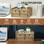 KIRIGEN Desk Organizer with Drawers - Wood Drawer Storage Box with Trays for Tabletop - Workspace Office Toiletries Supplies Tool Caddy - Wooden Storage Cabinet Dark Brown（DT2D3C-DBR）