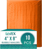 Levex - #000 4" x 8" [10 Pack] Orange Poly Bubble Mailers, Padded Envelope Mailers, Packing Envelope & Mailing Bags for Shipping